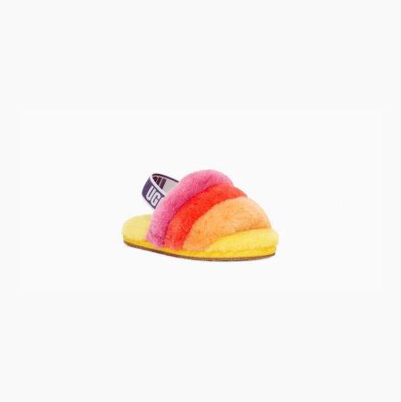 UGG Rainbow Fluff Yeah Yellow Multicolor Slippers for Toddlers (KXAF86527)